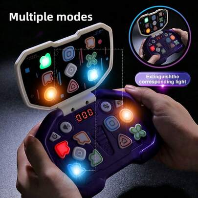 1 máy chơi game giáo dục cho trẻ em có đèn và âm thanh, trò chơi nhịp điệu, đồ chơi học tập sớm, máy nhảy điện tử giảm căng thẳng có nắp lật, nhiều chế độ chơi/trò chơi tương tác với bạn bè và gia đình, thích hợp làm quà tặng bất ngờ Giáng sinh/Halloween/Lễ Phục sinh cho bé trai và bé gái.