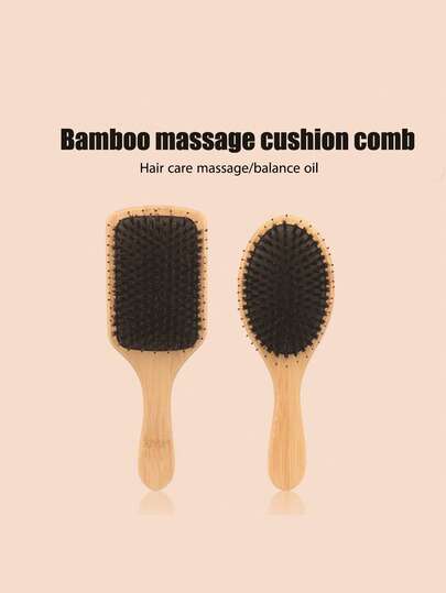 1 pieza Cepillo de pelo con mango de madera, peine alisador para todo tipo de cabello, agarre de resina, peine de masaje del cuero cabelludo antiestático con mango de bambú, herramienta de peinado