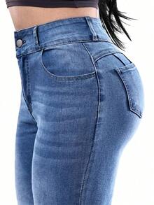 Women's Butt Lifting Jeans, High Stretch Leggings, Fashionable And Elegant, Suitable For Dates, Commuting, Casual Travel, Valentine's Day And New Year Wear. - 中藍色 - 查看 8