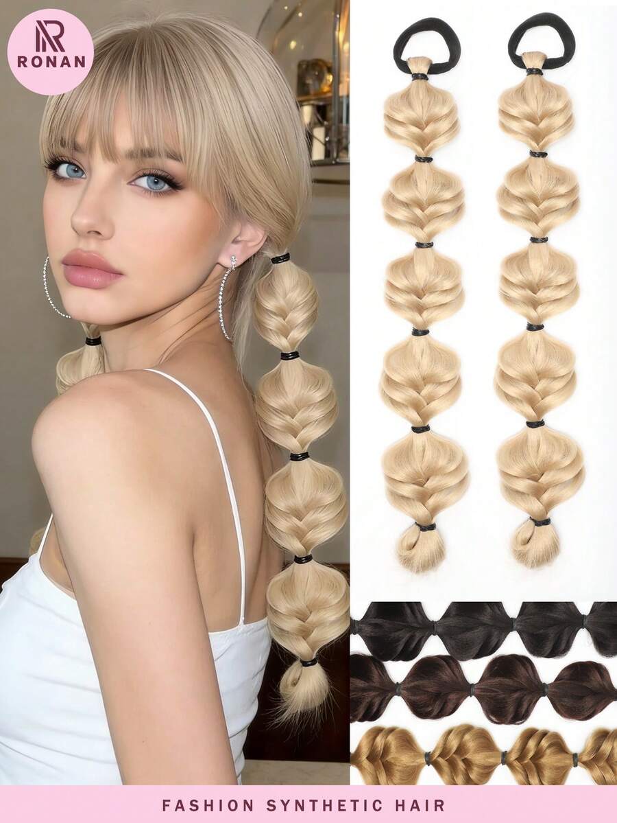 18 Inch 2pcs Hand-Woven Bubble Twist Braids Wig With Elastic Rubber Band, Heat Resistant Synthetic Wig, Suitable For Women