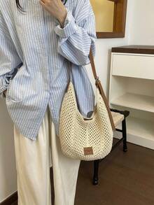 New Minimalist Woven Large Tote Bag For Women - Brown - View 5