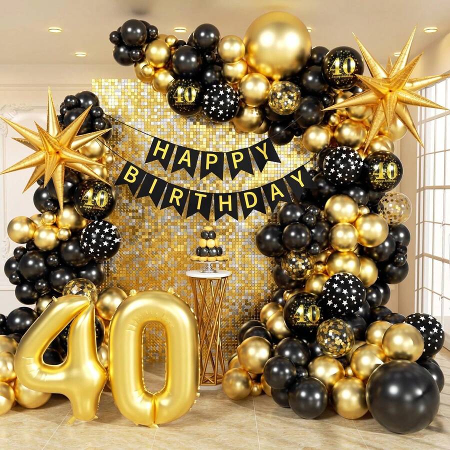 114pcs Black And Gold 40th Birthday Balloon Arch Kit With 32" Number 40 Aluminum Film Balloons For Men And Women 40th Birthday Party Decorations - View 1