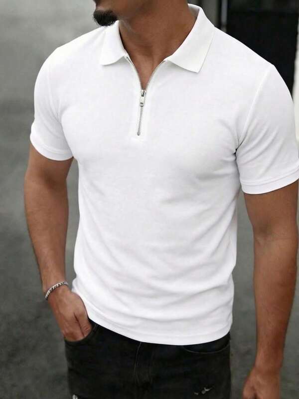 Men's Lightweight Summer Half-Zip Short Sleeve Polo Shirt, Essential Fashion
