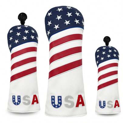 Vintage amerikanische Flagge Golf Schlägerkopfhaube, passend für Treiber, Fairway Hölzer, Hybride, abgenutzt Kunstleder mit 3D Stickerei, rot-weiß-blaues Farbblockdesign, delikate Litschi-Textur, amerikanischer Stil