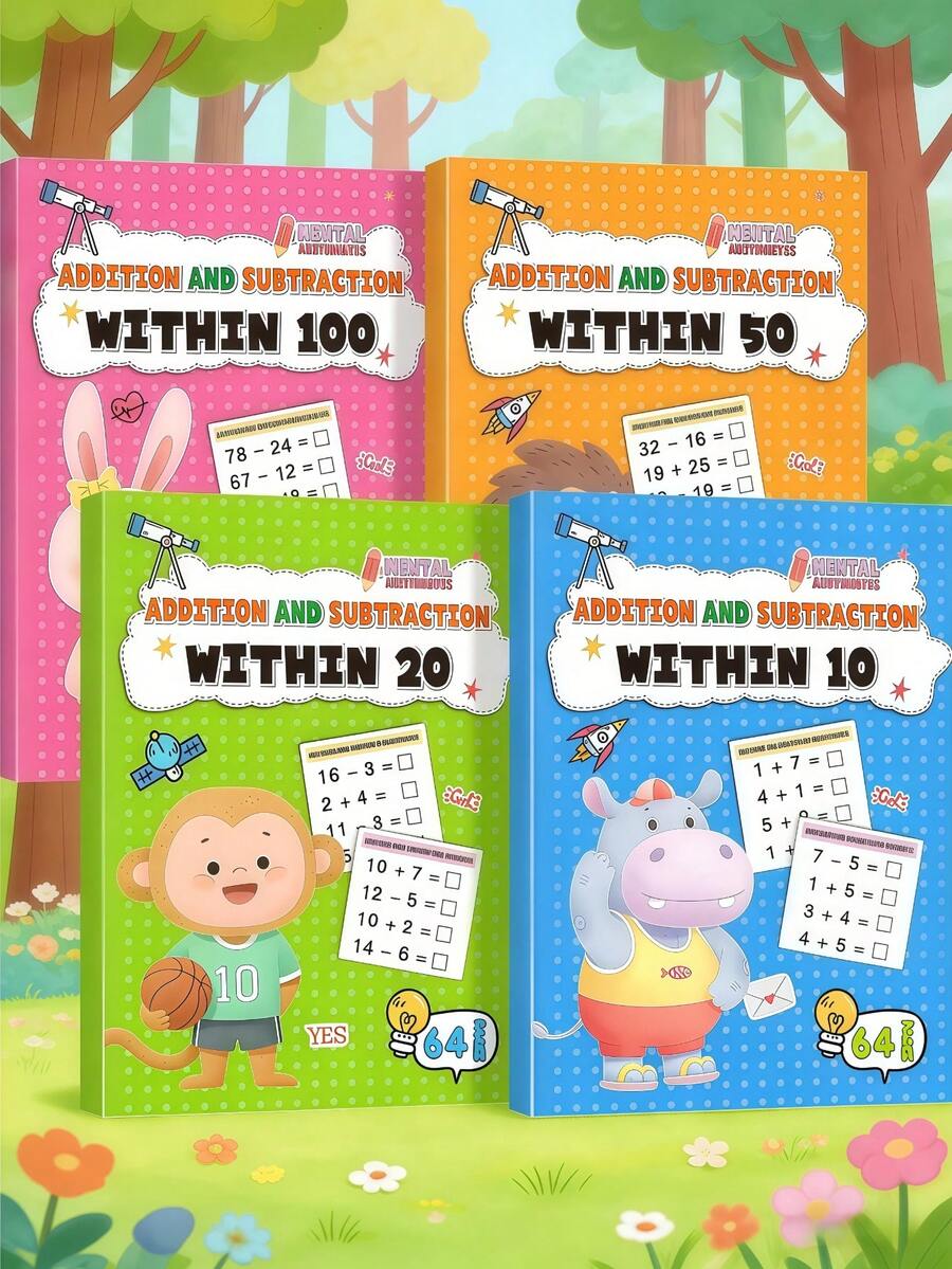 加减法心算练习册，数字1-100，数学记忆技巧，万圣节、复活节教育礼物 - 彩色 - 查看 1