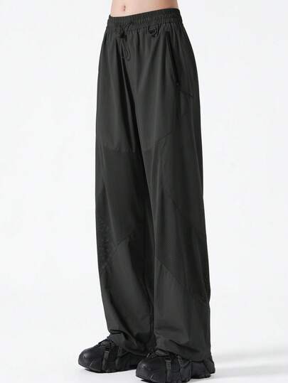 女士速干冰丝徒步裤，四向弹力尼龙宽松户外裤，带网眼拼接和可调节裤脚，适合露营