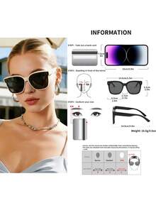 1 Pair Oversized Square Frame Glasses, Minimalist Versatile Design, Fits Over Prescription Glasses, Suitable For Outdoor Gatherings, Vacations, Driving, Also Can Be Used As Photo Props - 彩色 - 查看 7