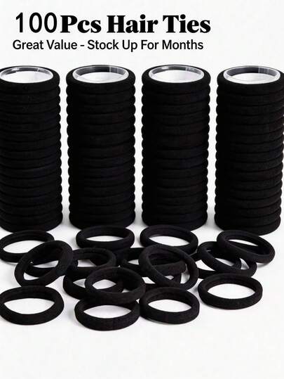 50/100条装女士高弹力基础款发圈，适合扎马尾辫，休闲女士发饰，女士发绳，发圈，发绳，发圈，健身运动用品，女士美容配饰