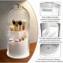 360° Makeup Brush Holder Organizer With Lid Waterproof Dustproof Vanity Storage - White - View 2