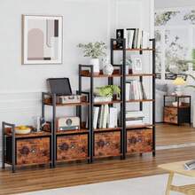5 Tier Bookshelf with Drawer Tall Narrow Bookcase with Shelves Wood and Metal Bookshelves Storage Organizer Industrial Display Standing Shelf Unit for Bedroom Living Room Rustic Brown - 5 niveles - Ver 7