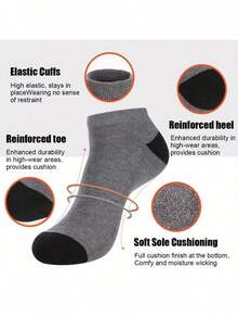 6 paires de chaussettes de sport antidérapantes pour la cheville et mi-mollet, chaussettes bateau confortables, design antidérapant, chaussettes courtes unisexes décontractées - Multicolore - Voir 4