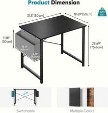 Computer Desk 31 Inch Home Office Desks For Small Spaces, Gaming Writing Study Work Table With Storage Bag For Bedroom, Black - A - View 2