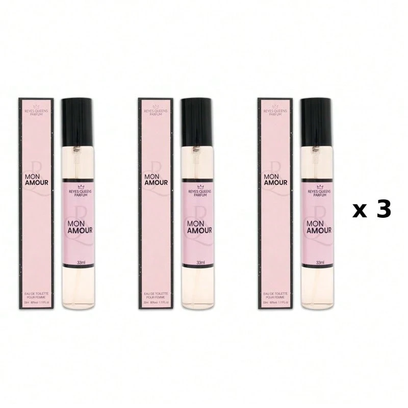 Mini perfume para mujer REYES QUEENS, Mon Amour 33 ml Pack 3 Unidades Familia Olfativa: Chipre, Tamaño: 33 ml, Formato: 1 Unidad, Concentración: Agua de colonia, Género: Femenino - Fresco - Ver 1