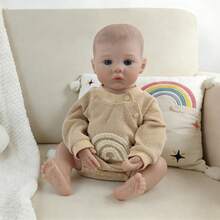 1个18英寸乙烯基材质重生娃娃，可爱逼真，手绘仿真头发，可水洗，适合作为生日礼物 - 卡其色 - 查看 4
