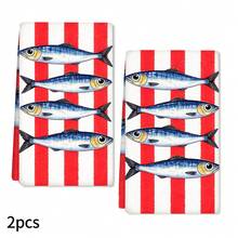 2pcs Striped Towels, Lobster & Sardine Printed Dish Cloths, Super Absorbent Microfiber Decorative Towels, Suitable For Holiday Decoration, Cooking, Baking, Housewarming Gifts And Cleaning Supplies, Applicable To Kitchen, Bathroom, Toilet - Multicolor - View 15