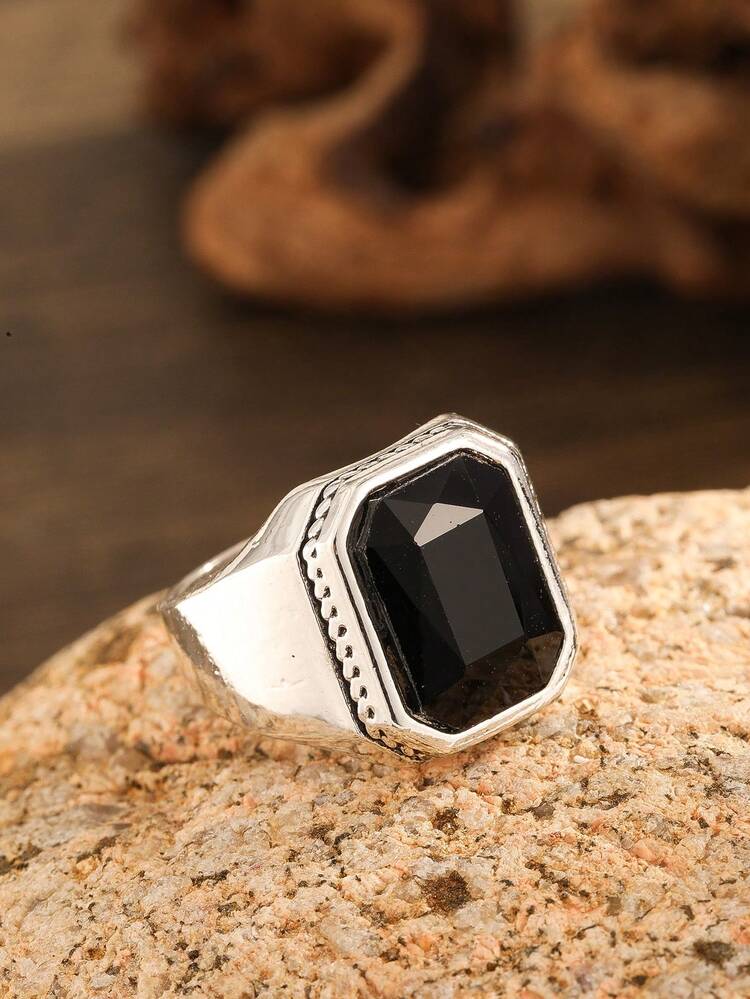 1pc Vintage Alloy & Resin Square Ring For Men, European And American Fashion