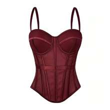 1PC Sexy Tight-Fitting Mature Lady Style Solid Color Fashion Fishbone Corset Slimming Mesh Camisole With Chest Pads For Outerwear - 咖色 - 查看 4