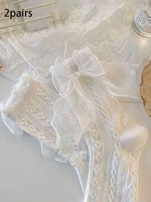 Lace Trim Ankle Socks Two Pairs Set - Multicolor - View 3