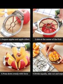 OBOVAY 1件装不锈钢苹果切片器，厨房水果去核器，创意水果切碎器，分割器，削皮器，去核器，多功能水果切割工具，可重复使用的厨房水果切割工具 - 銀色 - 查看 3