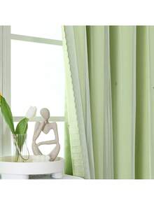 1pc Hollow Star Curtain, Polyester Lace Double-Layer Curtain, Darkening Curtain For Living Room & Bedroom, Cute Style - 淡綠 - 查看 6