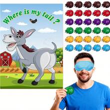 套装，包含30张尾巴和0张驴子游戏海报的“给驴子贴尾巴”游戏，适合生日性别揭晓派对、婚礼、节日、嘉年华派对用品 - 海報 - 查看 4