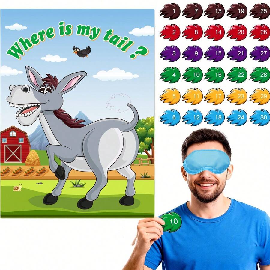 Set, Pin The Tail On The Donkey Party Game With 30 Tails And 0 Donkeys Game Posters, Suitable For Birthday Gender Reveal, Wedding, Festival, Carnival Party Supplies - Poster - View 1