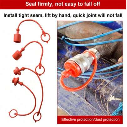 Bộ nắp đậy chống bụi cho khớp nối nhanh thủy lực 1/2 inch, khớp nối nhanh đực và cái, nắp bảo vệ có dây buộc, gioăng kín chống bụi cho các phụ kiện khí nén máy xúc.