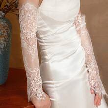 蕾丝婚纱袖子，柔软蕾丝镂空袖口，新娘礼服配饰，法式复古婚纱装饰，夏季，海滩 - 彩色 - 查看 3