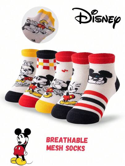 Disney 10/5 双装迪士尼儿童夏季网眼袜可爱公主中筒卡通透气男女童校袜