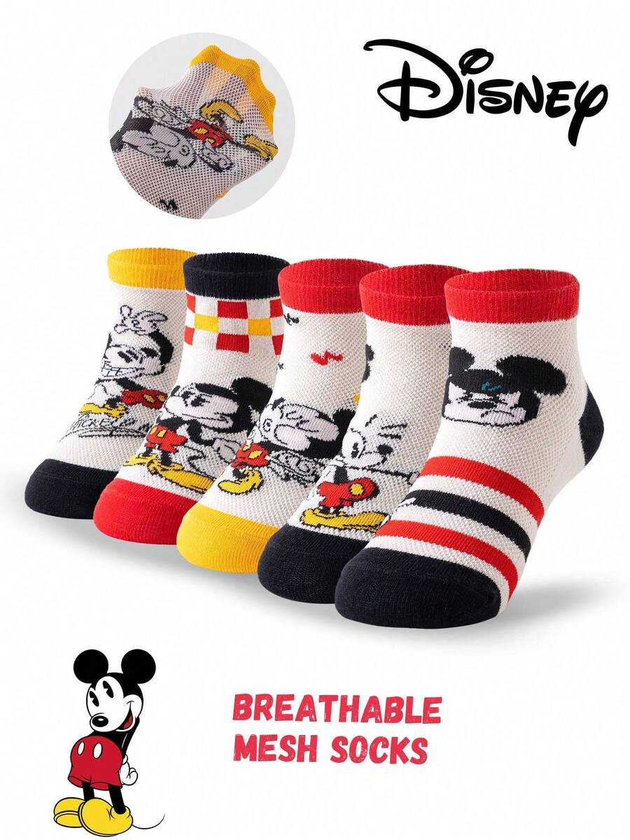 Disney 10/5 双装迪士尼儿童夏季网眼袜可爱公主中筒卡通透气男女童校袜 - 彩色 - 查看 1