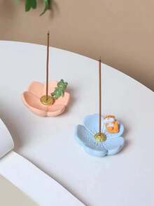 1pc Floral & Animal Shaped Cute Incense Burner, Zen Desktop Tea Pet Decor - Flower Style - View 6