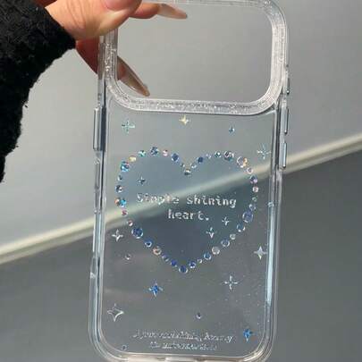 Silver Edged Resin Case New Glitter Gold Blue Heart Silicone Protective Cover For IPhone 17 Pro/16 Pro Max/14/15, Anti-Drop