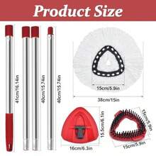 Spin Mop Handle Replacement For Ocedar Mop Heads Replacements Compatible With O-Cedar EasyWring 1-Tank System Include 4-Section Handle 2 Replace Heads 1 Scrub Brush 1 Base For O Cedar Spin Mops - Red - 查看 3