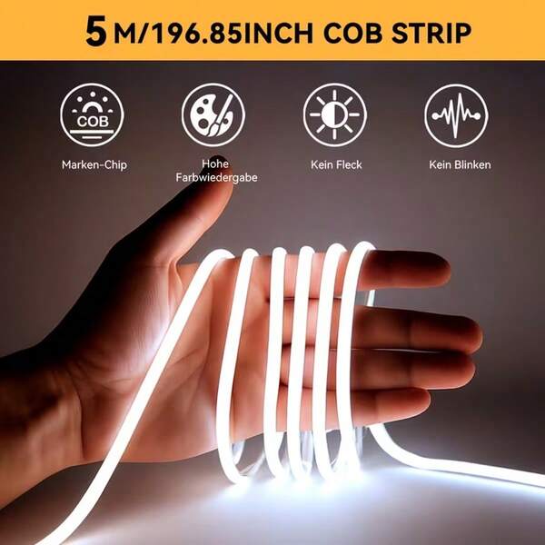 Dây đèn LED COB 2M/5M nguồn USB có công tắc cảm ứng điều chỉnh độ dài, có thể cắt theo ý muốn, thích hợp cho phòng khách, phòng ngủ, tủ quần áo, phông nền TV, nhà bếp.