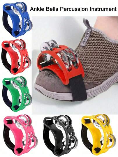 脚铃打击乐器，迷你双排铃鼓，活力四射的双排脚铃，配有钢铃和弹性绑带——专为现场架子鼓演奏、吉他表演和派对等场合的稳固佩戴而设计。这款脚踝铃铛适用于节奏演奏、音乐会、舞台表演、派对和音乐会等场合。