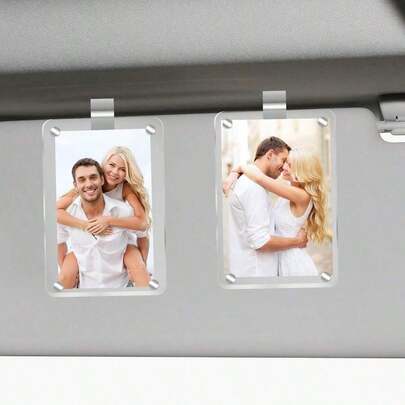 2Pcs Car Picture Holder, Acrylic Magnetic Personalized Photo Holder Car Accessories Car Photo Holder Car Visor Clip, Personalized Car Picture Frame, Suitable For Adding Family Or Personal Photos