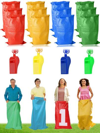 10/5件套户外游戏套装：麻袋赛跑、嘉年华游戏、跳跃麻袋、生日派对游戏。麻袋赛跑和跳跃麻袋——耐用的户外家庭游戏，适合生日派对、嘉年华、万圣节、感恩节和圣诞节。麻袋赛跑套装，户外派对游戏，彩色跳跃麻袋