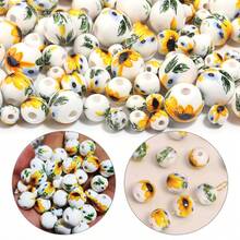 20-30 hạt sứ cổ điển màu xanh trắng, hạt tròn gốm hình hoa hướng dương, nguyên liệu làm trang sức DIY - hoa hướng dương - Xem 2