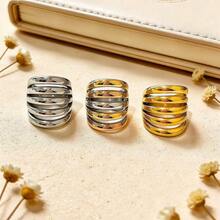 1 chiếc nhẫn thép không gỉ mạ vàng 18K kiểu dáng tối giản thanh lịch 5 đường kẻ, bền, chống nước và chống phai màu, phù hợp để đeo hàng ngày, đi du lịch và đi biển. - Nhẫn nữ năm đường kẻ - Xem 5