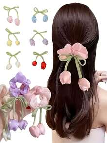 2/3/5pcs Satin Tulip Decorative Ribbons - Multipurpose Floral Accessory For Hair Clips, Curtain Ties, Gift Wrapping, Bouquet Binding, And DIY Crafts, Ideal For Spring, Mother's Day And Holiday Gifts - A - View 3