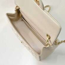 Beige Quilted Leather Crossbody Bag With Gold Chain And Spherical Charm – Women's Flap Wallet, Elegant Everyday Shoulder Bag - 米色 - 查看 7