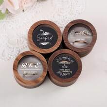 1 Piece Of Personalized Walnut Ring Box, With A Transparent Acrylic Protective Cover, Round Wedding Ring Box, Ring Box With Two Recesses - Multicolor - View 6