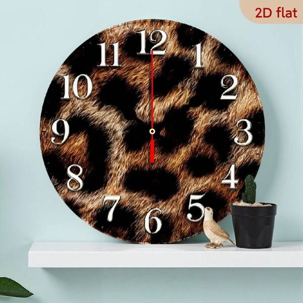 2D Design, 1 Modern Leopard Print Wall Clock - Silent, Non-Ticking Wooden Round Clock With Brown And Black Leopard Print Wildlife Design, Suitable For Living Room, Bedroom, Office - Battery-Powered (AA Batteries Not Included) - Ideal Gift For Housewarming, Durable And Easy-To-Read Timepiece,Holiday Decor,Wall Deocr,House Deocr,Home Essentials,Picks