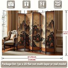2D Flat, 2D Flat Banner 1pc A Folding Screen With Traditional Chinese Landscape - Style Paintings Beside A Chair.Perfect Gift ForParty Planners Polyester Banner, 2D Flat - As Shown In the Figure - View 3