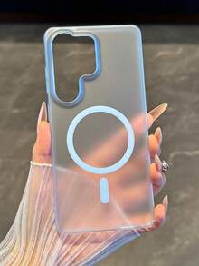 商务半透明磨砂磁吸手机壳，兼容三星 Galaxy S26 Ultra S25 S24 Ultra S23 S22 Ultra S25 Ultra，硬质超薄无线充电后盖 - 冰川藍 - 查看 4