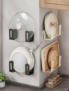 2pcs Plastic Pot Lid Rack, Wall-Mounted Pot Lid Holder Without Drilling, For Storing Pot Lids, Cutting Boards, Frying Pans And Other Kitchen Supplies - Multicolor - View 1