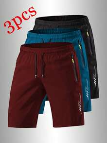 3pcs/Pack Men's Sports Casual Loose Quick-Dry Shorts, Reflective Strip Design, With Pockets, Suitable For Running And Outdoor Activities - Multicolor - View 6