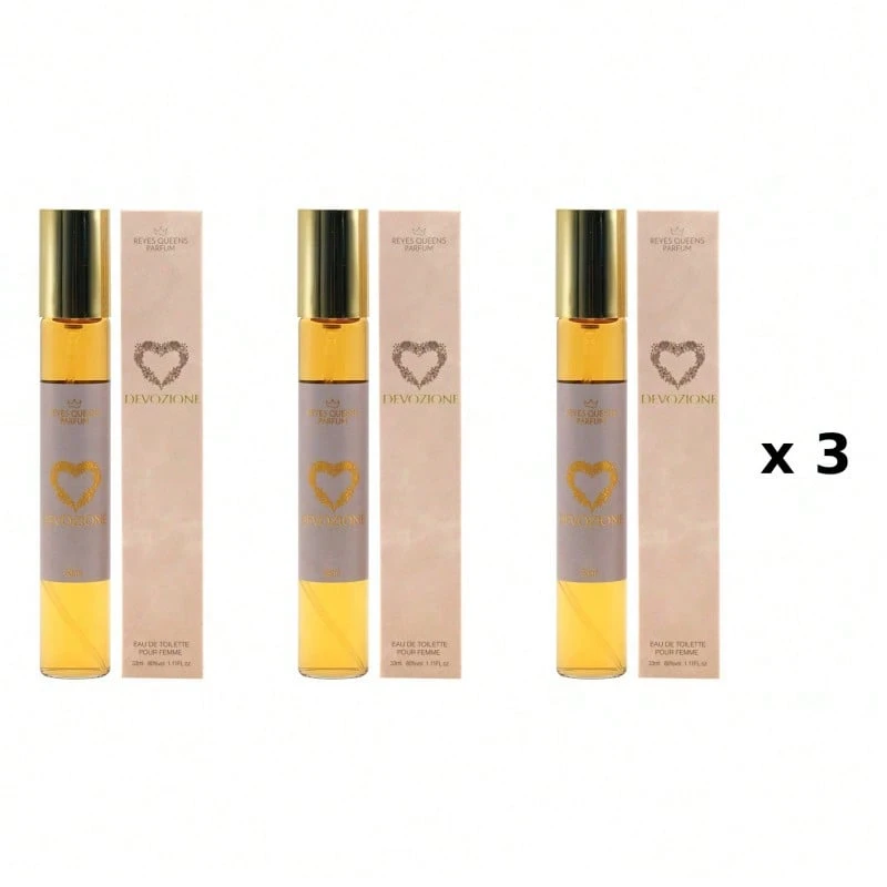 Mini perfume para mujer REYES QUEENS, Devozione 33 ml Pack 3 Unidades Familia Olfativa: Cítrica, Tamaño: 33 ml, Formato: 1 Unidad, Concentración: Agua de colonia, Género: Femenino - Afrutado y cítrico - Ver 1
