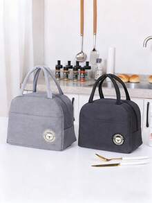 1pc Bear Pattern Insulated Lunch Bag, Thermal Lunch Box Tote - Navy Blue - View 6