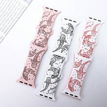 1条女士海洋生物雕刻硅胶表带，兼容 38/41/40/44/42/45/49mm（S10 42mm/46mm），柔软运动替换表带，适用于 Ultra 2/S10/SE/9/8/7/6/5/4/3/2/1，时尚独特的海洋主题配饰 - 冰藍 水藍 - 查看 11